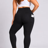SparkNine Softcurve plus size legging - met zijzakken - L-XL - zwart - zachte stof - ademend - niet doorschijnend