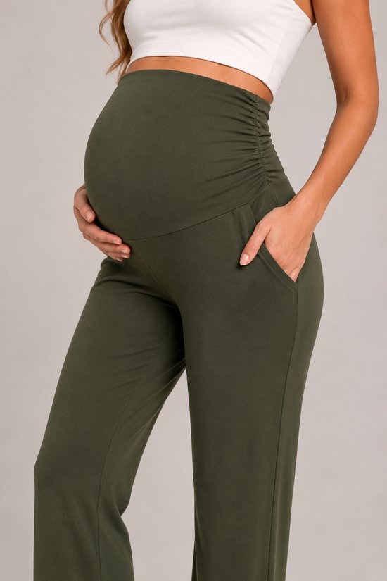 SparkNine Zenstretch zwangerschapslegging - flare broek met steekzakken - S - groen - zachte stof - rekbaar & stijlvol - praktisch - maternity