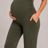 SparkNine Zenstretch zwangerschapslegging - flare broek met steekzakken - S - groen - zachte stof - rekbaar & stijlvol - praktisch - maternity