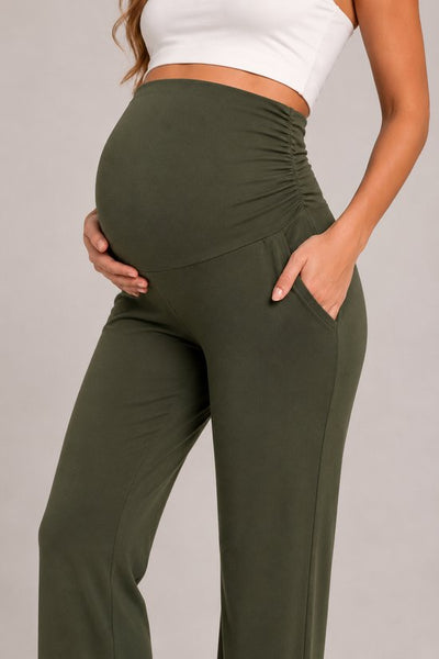 SparkNine Zenstretch zwangerschapslegging - flare broek met steekzakken - S - groen - zachte stof - rekbaar & stijlvol - praktisch - maternity