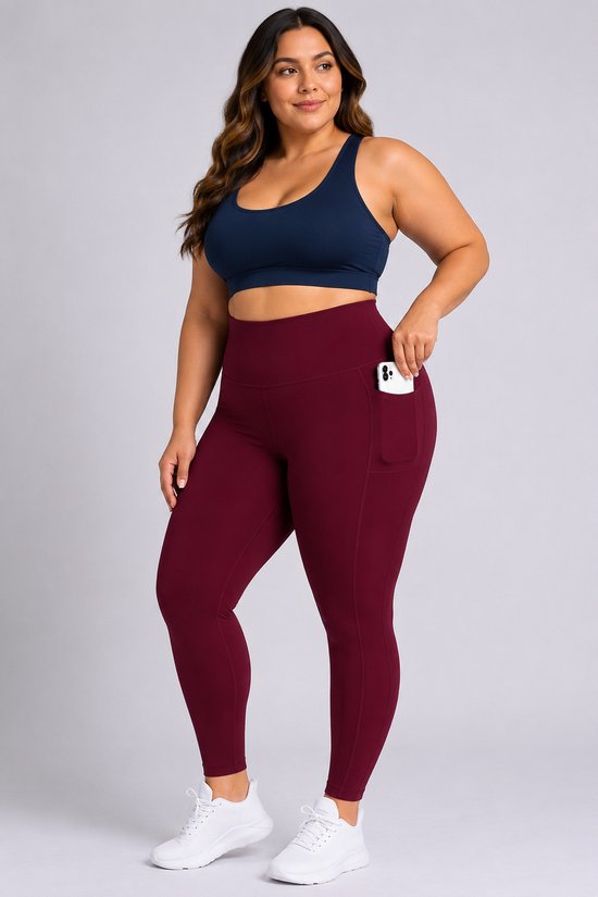 SparkNine Softcurve plus size legging - met zijzakken - XXL - rood - zachte stof - ademend - niet doorschijnend