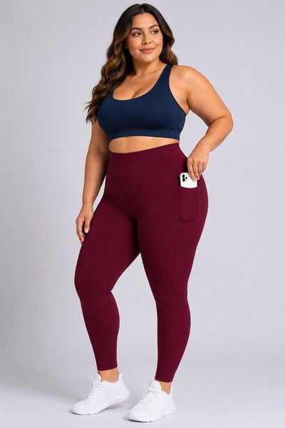 SparkNine Softcurve plus size legging - met zijzakken - XXL - rood - zachte stof - ademend - niet doorschijnend