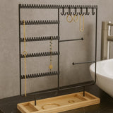 Sieradenhouder met Houten Bodem – Metalen Sieradenrek voor Kettingen, Oorbellen & Armbanden – Industrieel Design – Organizer voor Sieraden – Zwart & Hout