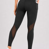 SparkNine Meshmotion sportlegging - dames - met zakken - M - zwart - stijlvolle mesh panelen - telefoon zakken - elastisch - squatproof