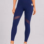 SparkNine Meshmotion sportlegging - dames - met zakken - L - blauw - stijlvolle mesh panelen - telefoon zakken - elastisch - squatproof
