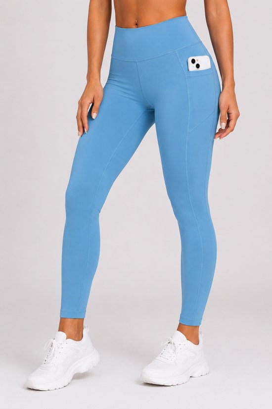 SparkNine Softflex zachte legging met zakken - dames sportlegging - comfy legging - XL - lichtblauw - hoge taille - elastisch - zacht materiaal - comfortabel