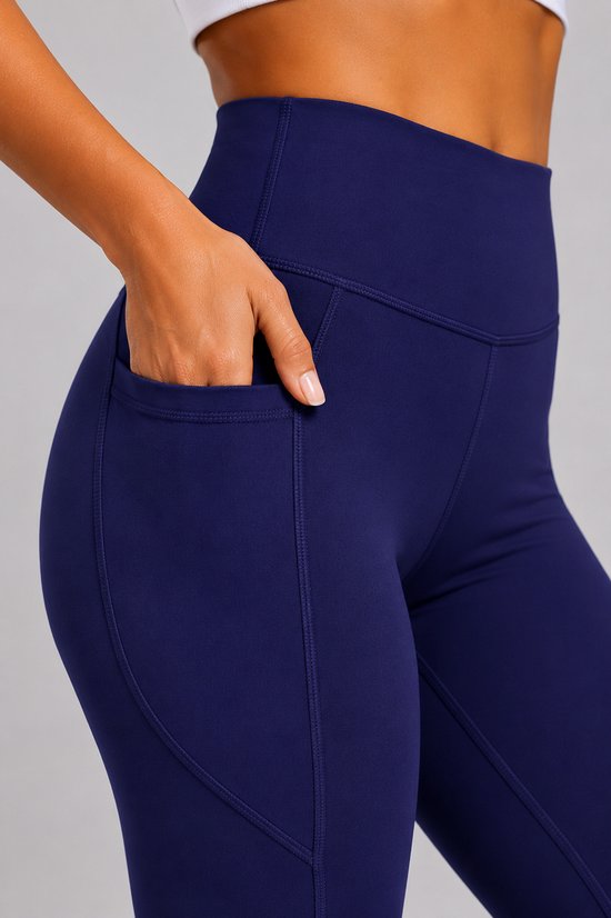SparkNine Pacepocket dames sportlegging - met handige zakken - S - blauw - hoge taille - elastisch - squatproof - niet doorschijnend