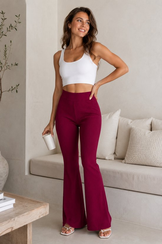 SparkNine Breezeflare dames legging - stijlvolle flare broek - M - rood - lichtgewicht & ademend - hoge taille - flatterende pasvorm