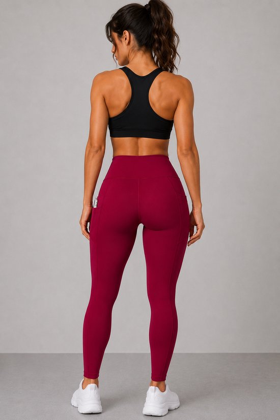 SparkNine Softflex zachte legging met zakken - dames sportlegging - comfy legging - M - rood - hoge taille - elastisch - zacht materiaal - comfortabel