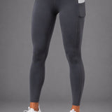 SparkNine Pacepocket dames sportlegging - met handige zakken - XS - grijs - hoge taille - elastisch - squatproof - niet doorschijnend