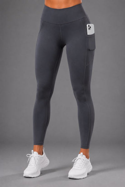 SparkNine Pacepocket dames sportlegging - met handige zakken - XS - grijs - hoge taille - elastisch - squatproof - niet doorschijnend