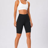 SparkNine NovaShort knie-lengte sportbroek dames - fitness short - lange biker short - L - zwart - hoge taille - met zakken - squatproof