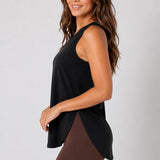 SparkNine Flexsplit tanktop - lange pasvorm - XS - zwart - mouwloos - met zijsplit - ademend - sporttop