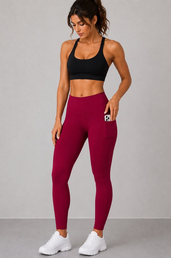 SparkNine Softflex zachte legging met zakken - dames sportlegging - comfy legging - XXL - rood - hoge taille - elastisch - zacht materiaal - comfortabel