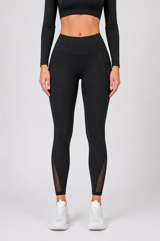 SparkNine Meshtone Sportlegging - XXL - zwart - mesh details & handige zakken - sportbroek - ademend & stijlvol - elastisch - squatproof