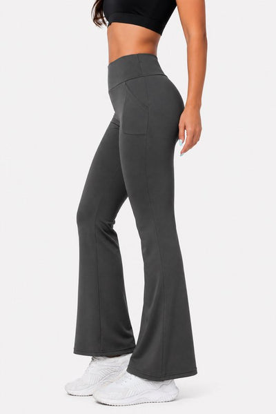 SparkNine Horizon flare broek - dames legging met zakken - petite pijplengte - XXL - grijs - hoge taille - stijlvol & elastisch - sportlegging