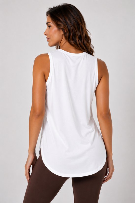 SparkNine Flexsplit tanktop - lange pasvorm - S - wit - mouwloos - met zijsplit - ademend - sporttop