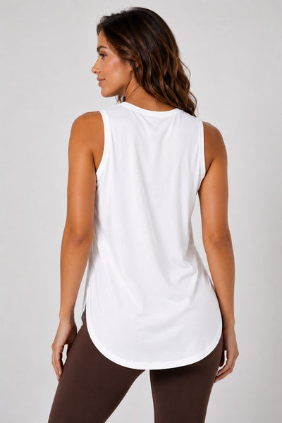 SparkNine Flexsplit tanktop - lange pasvorm - S - wit - mouwloos - met zijsplit - ademend - sporttop