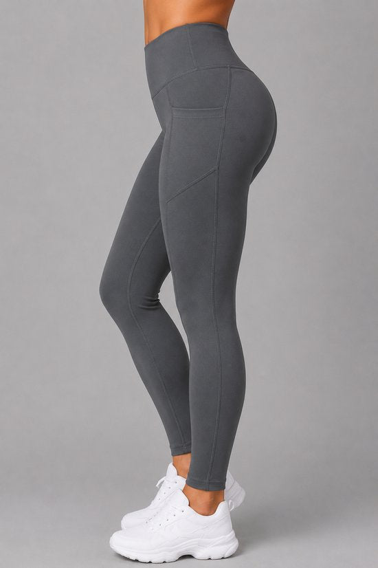 SparkNine Softflex zachte legging met zakken - dames sportlegging - comfy legging - S - grijs - hoge taille - elastisch - zacht materiaal - comfortabel