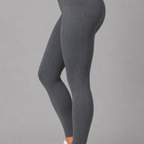SparkNine Softflex zachte legging met zakken - dames sportlegging - comfy legging - S - grijs - hoge taille - elastisch - zacht materiaal - comfortabel