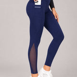 SparkNine Meshtone Sportlegging - S - blauw - mesh details & handige zakken - sportbroek - ademend & stijlvol - elastisch - squatproof