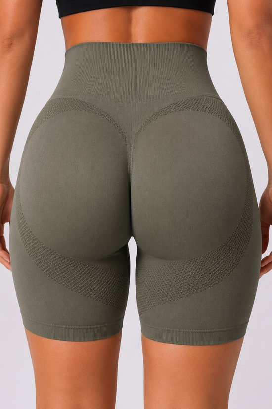SparkNine Sculptfit sport short fitness - dames - S - groen - hoge taille & buttlift - shapend - hoog elastisch naadloos - ademend