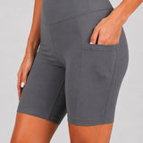 SparkNine Softflow korte sportbroek - met zakken - zachte stof - S - grijs - dames short - half lang - fietsshort
