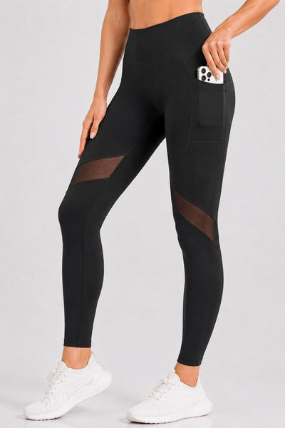 SparkNine Meshmotion sportlegging - dames - met zakken - XL - zwart - stijlvolle mesh panelen - telefoon zakken - elastisch - squatproof