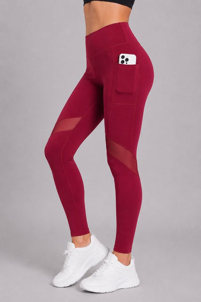 SparkNine Meshmotion sportlegging - dames - met zakken - M - rood - stijlvolle mesh panelen - telefoon zakken - elastisch - squatproof