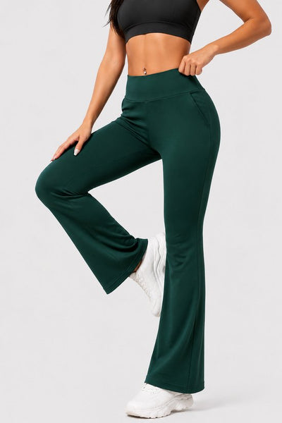 SparkNine Horizon flare broek - dames legging met zakken - petite pijplengte - XXL - groen - hoge taille - stijlvol & elastisch - sportlegging