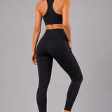 SparkNine Breathflex sportlegging dames - ademend - met zakken - M - zwart - geruite mesh panelen - met zakken - elastisch