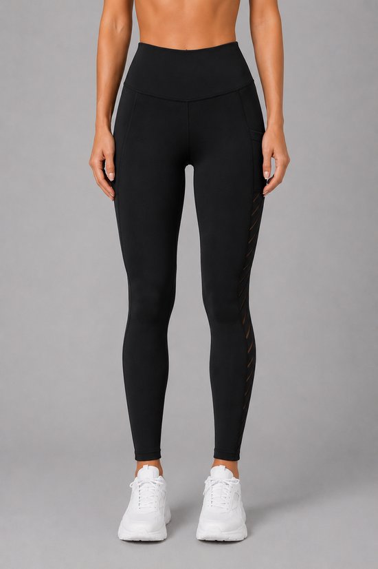 SparkNine Novawave sportlegging dames - squatproof - ademend - met zakken - L - zwart - mesh panelen - elastisch & stijvol