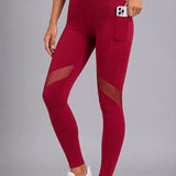 SparkNine Meshmotion sportlegging - dames - met zakken - M - rood - stijlvolle mesh panelen - telefoon zakken - elastisch - squatproof