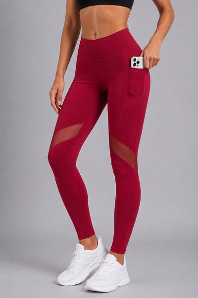 SparkNine Meshmotion sportlegging - dames - met zakken - M - rood - stijlvolle mesh panelen - telefoon zakken - elastisch - squatproof