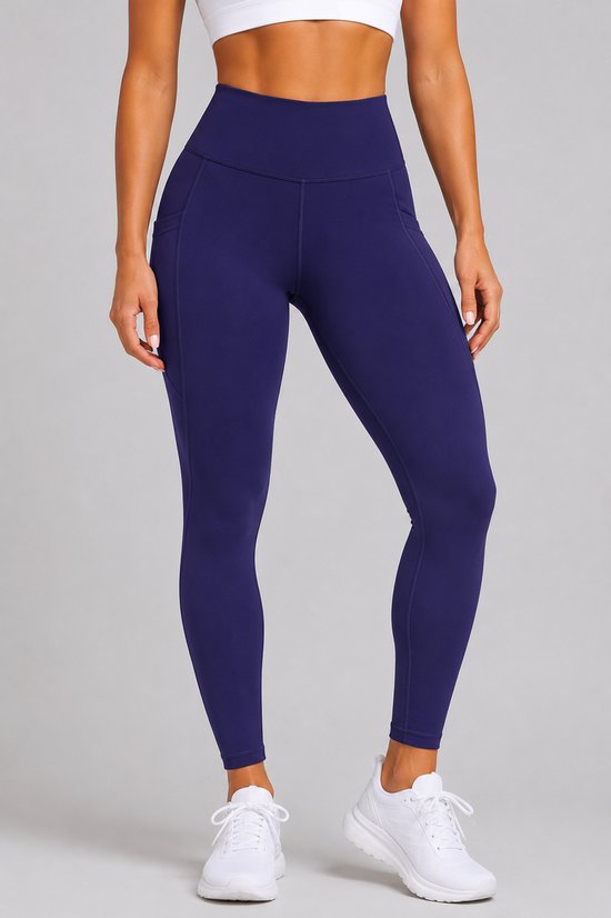 SparkNine Pacepocket dames sportlegging - met handige zakken - S - blauw - hoge taille - elastisch - squatproof - niet doorschijnend