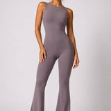 SparkNine Urbangoddes dames bodysuit - slim fit sport jumpsuit - L - beige - mouwloos & sneldrogend - hoge elasticiteit - comfortabele fitness & casual outfit