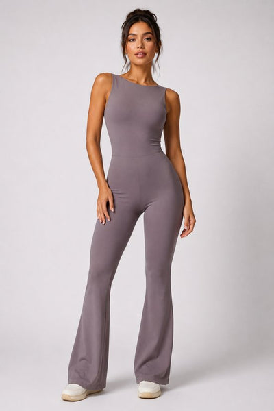 SparkNine Urbangoddes dames bodysuit - slim fit sport jumpsuit - L - beige - mouwloos & sneldrogend - hoge elasticiteit - comfortabele fitness & casual outfit