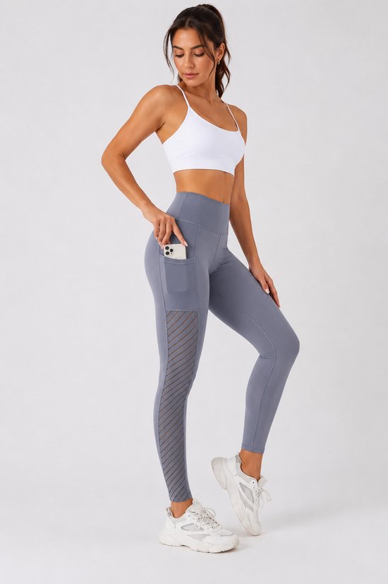 SparkNine Novawave sportlegging dames - squatproof - ademend - met zakken - XL - grijs - mesh panelen - elastisch & stijvol