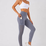 SparkNine Novawave sportlegging dames - squatproof - ademend - met zakken - XL - grijs - mesh panelen - elastisch & stijvol