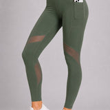 SparkNine Meshmotion sportlegging - dames - met zakken - L - groen - stijlvolle mesh panelen - telefoon zakken - elastisch - squatproof