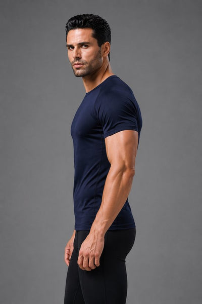 SparkNine Aeroflex heren sport t-shirt - strakke & aansluitende fit - M - blauw - ademend & sneldrogend - elastisch