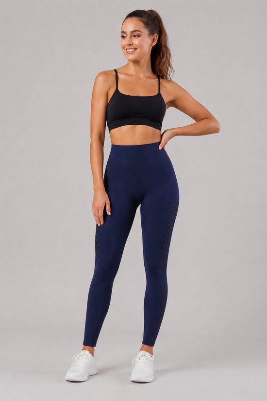 SparkNine Breathflex sportlegging dames - ademend - met zakken - XL - blauw - geruite mesh panelen - met zakken - elastisch
