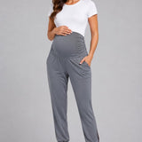 SparkNine Comfortfit zwangerschapslegging - met zijzakken - S - grijs - hoog getailleerd - zacht & ademend met buiksteun - rekbaar - maternity
