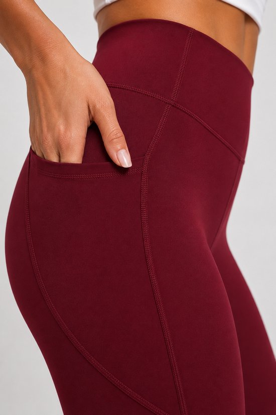 SparkNine Pacepocket dames sportlegging - met handige zakken - S - rood - hoge taille - elastisch - squatproof - niet doorschijnend