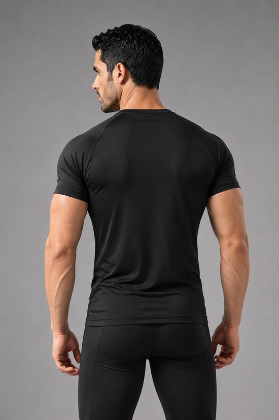 SparkNine Aeroflex heren sport t-shirt - strakke & aansluitende fit - M - zwart - ademend & sneldrogend - elastisch