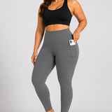 SparkNine Softcurve plus size legging - met zijzakken - L-XL - grijs - zachte stof - ademend - niet doorschijnend