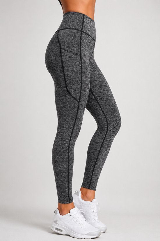 SparkNine Pacepocket dames sportlegging - met handige zakken - M - hennep grijs - hoge taille - elastisch - squatproof - niet doorschijnend