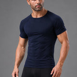 SparkNine Aeroflex heren sport t-shirt - strakke & aansluitende fit - M - blauw - ademend & sneldrogend - elastisch