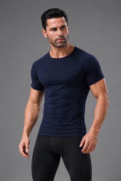SparkNine Aeroflex heren sport t-shirt - strakke & aansluitende fit - M - blauw - ademend & sneldrogend - elastisch