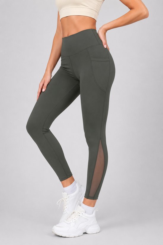 SparkNine Meshtone Sportlegging - M - groen - mesh details & handige zakken - sportbroek - ademend & stijlvol - elastisch - squatproof